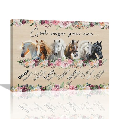 Rustic Horse Pictures Wall Art Bible Verse Wall Decor Western Horse God Says You Are Canvas Prints Farm Animals Flowers Painting Framed Modern Artwork for Bathroom Kitchen Dining Room Office 16"x12" - color: Horse-2, size: 16"L x 12"W