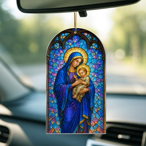 Stained Glass Nativity Ornament – Holy Family Christmas Ornament 2025, Flat Acrylic Sun Catcher, Religious Christian Tree Decoration, Catholic Gift for Mom Dad Family