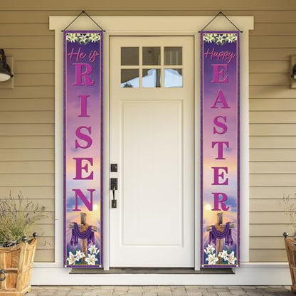 Rvsticty Easter Banner,Spring He Is Risen Decorations for Home Decor