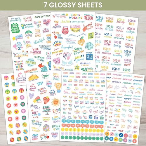 bloom daily planners x Cleerely Stated Rooted in Faith Sticker Pack - 8 Sheets /540 Stickers - Christian Planner Stickers for Journaling, Religious Encouragement, Bible Study, Prayer & Devotionals - color: Bright