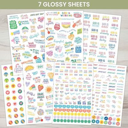 bloom daily planners x Cleerely Stated Rooted in Faith Sticker Pack - 8 Sheets /540 Stickers - Christian Planner Stickers for Journaling, Religious Encouragement, Bible Study, Prayer & Devotionals - color: Bright