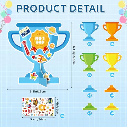 PAIVSUN 24Pcs Fathers Day Crafts for Kids, Make Your Own 3D Trophy for Dad, Father's Day Decorations Gifts DIY Crafts Kit for Classroom School Activities Home Party Favor Supplies - style: Fathers Day Trophy