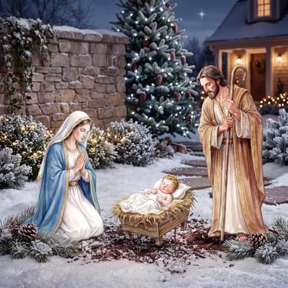 Shimeyao 3 Pcs Metal Christmas Outdoor Nativity Scene Set 54.3 Inch Large Christmas Holy Family Nativity Scene Decorations Includes Stakes Jesus Joseph Mary for Xmas Holiday Garden Decor - style: Classic