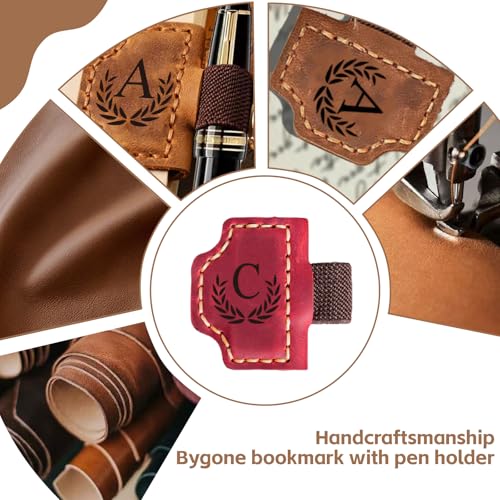 Custom Bygone Mark Bookmark with Pen Holder, 26 Letters Name Initial Erebloom Personalized Magnetic Leather Book Mark, Magnetic Pen Holder Bookmark for Reading Men Women (Red, N) - color: Red, size: Initial N