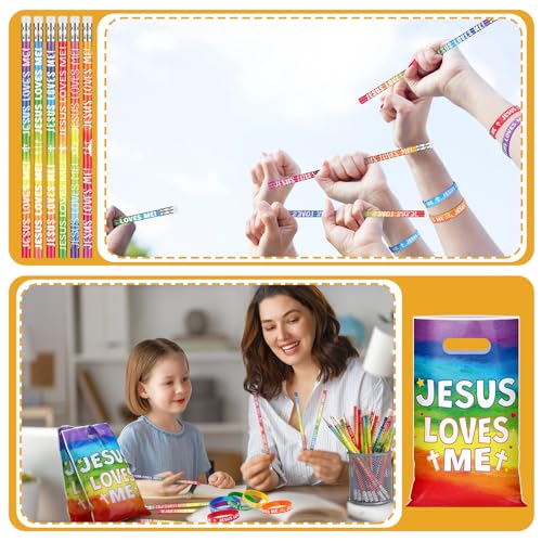 Ireer 90 Pcs Jesus Loves Me Party Favors Religious Christian Church Gifts - style: Jesus Loves Me