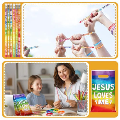 Ireer 90 Pcs Jesus Loves Me Party Favors Religious Christian Church Gifts - style: Jesus Loves Me