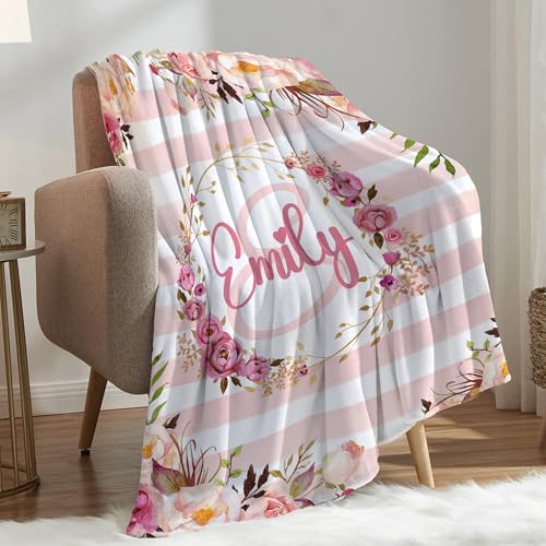 Personalized Flower Blanket for Girls with Name - color: Floral Name-c