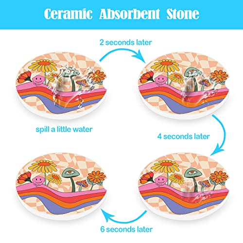 Car Coasters 2 Pack,2.56" Ceramic Stone Car Cupholder Absorbent Coaster Set for Women Men Drink Cup Holder Coasters Car Accessories(Skull Sunflowers) (Pink Mushroom) - color: Pink Mushroom