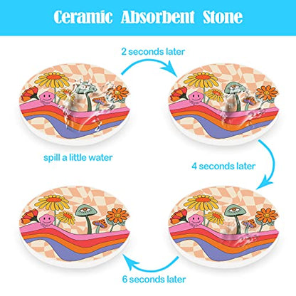 Car Coasters 2 Pack,2.56" Ceramic Stone Car Cupholder Absorbent Coaster Set for Women Men Drink Cup Holder Coasters Car Accessories(Skull Sunflowers) (Pink Mushroom) - color: Pink Mushroom