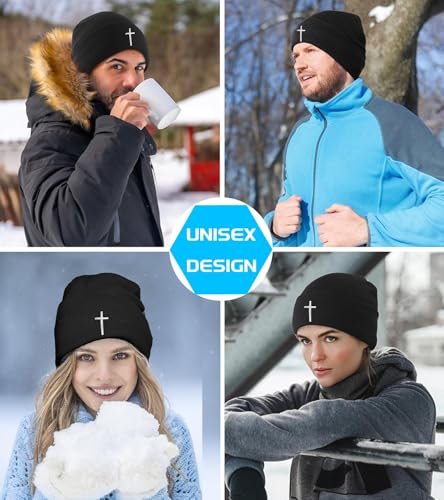 Beanies for Men & Women - Knit Beanie, Warm & Soft Beanie hat, Daily Knit Hat - color: Embroidered Cross