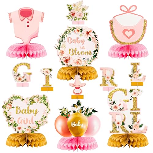 ANGOLIO Floral Girl Baby Shower Honeycomb Centerpiece, 12Pcs Party Supplies - style: Pink Girl