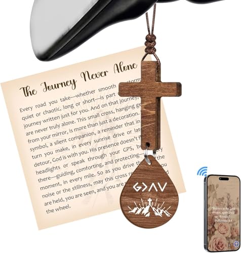 Cross for Car Mirror Hanging Christian Gifts for Men, Women, Scan Phone for Daily Bible Verse, Christian Cross Ornament, Religious Gifts for Men, Wooden Hanging Car Ornament - color: God is Greater