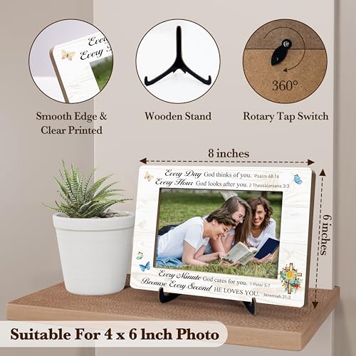 Christian Picture Frame, Religious Wooden Photo Frame With Stand For Office Home, Inspirational Scripture Gifts For Women, Bible Verses Gifts For Friends Colleagues, A18 - color: Every Day God Thinks Of You