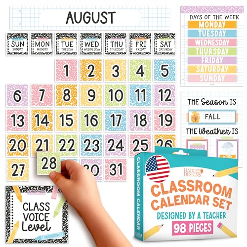 Classroom Calendar Set Bulletin Board Decorations, 98pc School Calendar Set - color: Pastel Composition