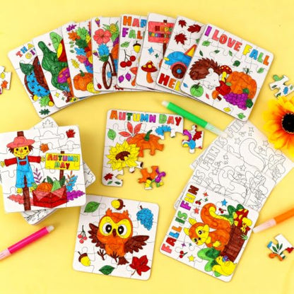 Thanksgiving Fall Arts & Crafts for Kids, Autumn Activity Kit Blank Puzzle - color: Fall Thanksgiving Colorful