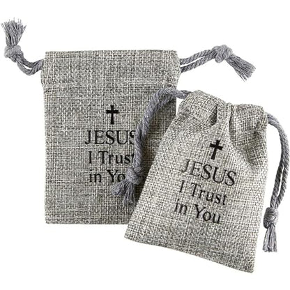 Needzo My First Holy Communion Gift Set for Girls, Glass Bead Rosary Bracelet with Gray Burlap Pouch, Religious Keepsakes for Daughters, 3 x 4 Inch Bag