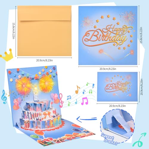 3D pop-up music birthday card - LED Light Cake Greeting Card - color: Cake - Blue