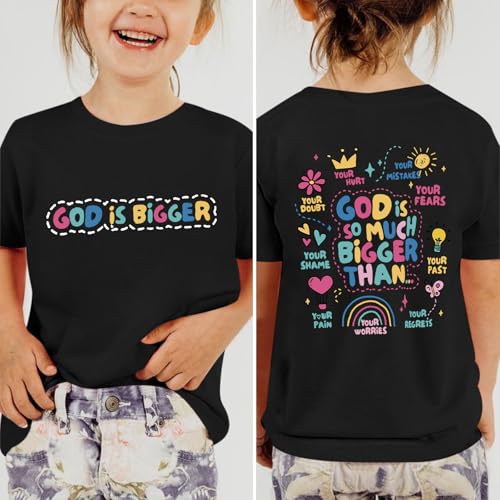 Sulayesh Girls Cute Christian Shirts Jesus God Faith Bible Verse Tshirt for Kids Religious Inspirational Graphic Tees Tops - color: Black, size: 7-8 Years
