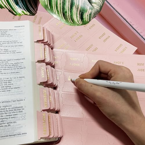 Bible Tabs for Women & Men Pink – 80 Gold Foil (66+14 Blank) - color: Pink