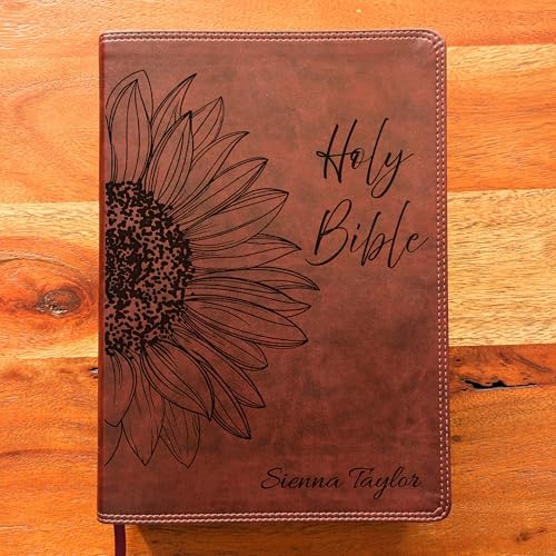 SacredBound Personalized ESV Super Giant Print Bible – Burgundy TruTone Faux Leather | Custom Name Engraved | English Standard Version with 17-Point Font & Full-Color Maps (Sunflower Holy Bible)
