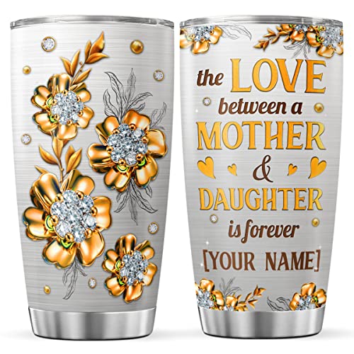 CUBICER Personalized Coffee Tumbler Custom Name Love Large Travel Mug Inspirational Mother Gifts For Mom From Daughter Stainless Steel Cup Insulated Tumblers Birthday Accessories - color: Daughter And Mom