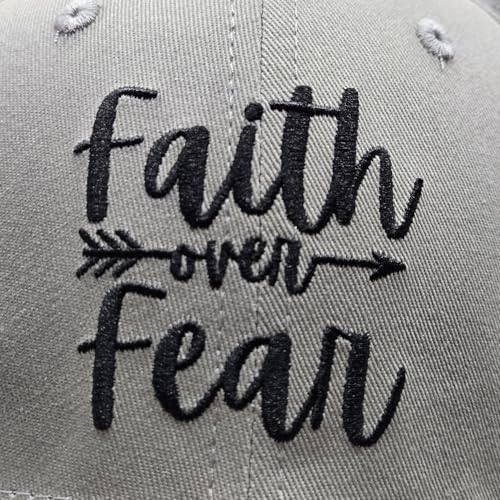 Faith Over Fear Christian Hats, Embroidered Baseball Caps for Adults - color: Gray Black