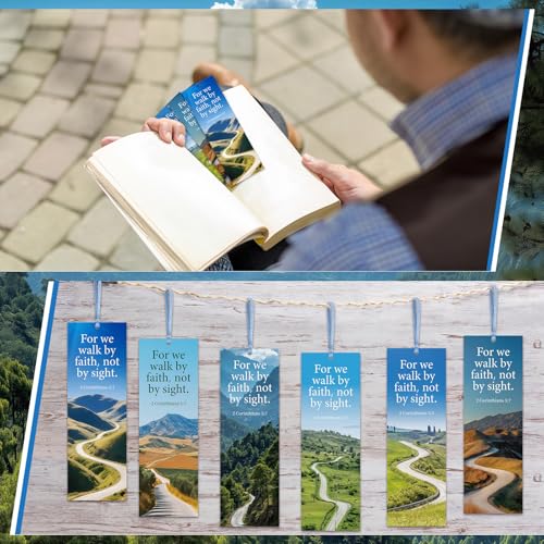 Dispowreath 60 Pcs Walk by Faith Bookmarks Religious 2 Corinthians 5: 7 Bookmarks Church Exchange Gifts for Men & Women Church Prizes Party Favors - style: Walk by Faith
