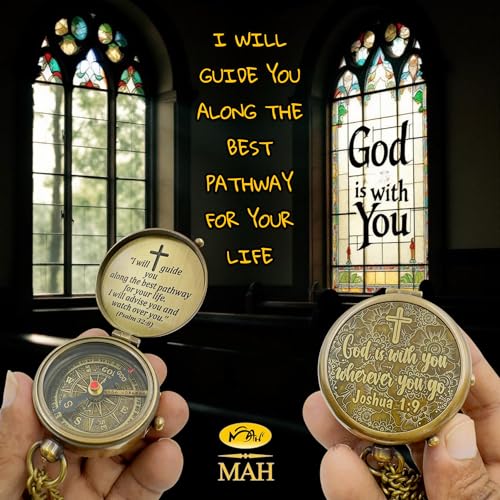 Handmade Religious Brass Compass Gift with Engraved & Embossed Faith Messages – Inspirational Christian Religious Gift Keepsake for Baptism, Confirmation, Christening, First Communion or Christmas - style: God is with You – Edition 1