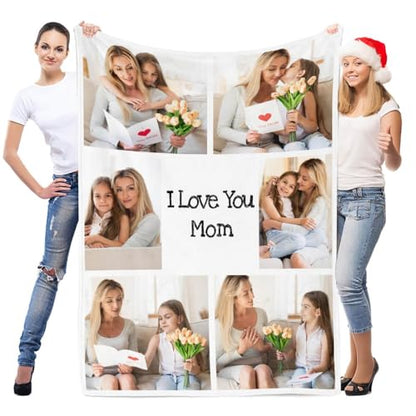 inkArts Custom Blankets with Photo, Personalized Mom Blankets, Customized Photo Blanket, Custom Picture Blanket, Personalized Birthday Gifts for Mom Baby Kid Family - color: 6 Photos