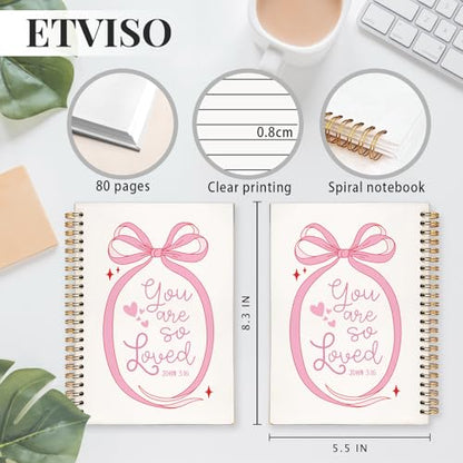 Pink Coquette Bow Ribbon Christian Notebook, John 3:16 Bible Journaling, Religious Prayer Journal for Woman, Church Notes Notebook, Scripture Hardcover Spiral Notebooks 5.5x8.3 Inch - color: 05-Bible(05)