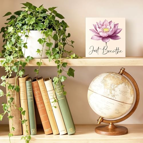 Just Breathe Inspirational Wood Block Plaque Box Sign 5.9 * 5.9 - color: pink