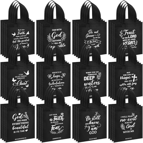Sweetude 48 Pcs Christian Gift Bags Bulk, Bible Verse Gift Bags for Women - color: Black, style: Bible
