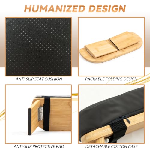 Large Bamboo Meditation Bench, Foldable Prayer Stool(Black & Bag) - color: Black & Bag