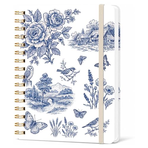 Lined Spiral Notebook, Pretty Hardcover Notebooks 6''x 8.4'', Bible Journal, Notebook for Work, Note Taking, Journaling, Writing, Gift for Women Girls, French Blue Toile - color: blue toile