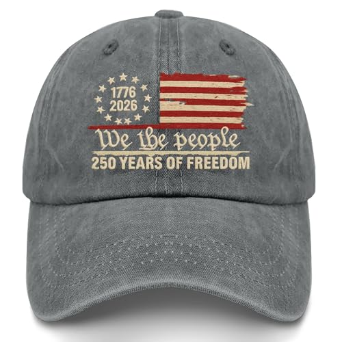 U.S. 250th Anniversary 250 Years Freedoms 1776-2026 Baseball Hats Funny - color: Pigment Gray