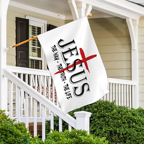 Jesus The Way Truth Life Flag Outdoor 3X5 Ft Jesus American Flag Christian Faith Over Fear Flags for Outside Worship Yard Sign Flags for Bedroom Room House Decorations Banner - color: Black5