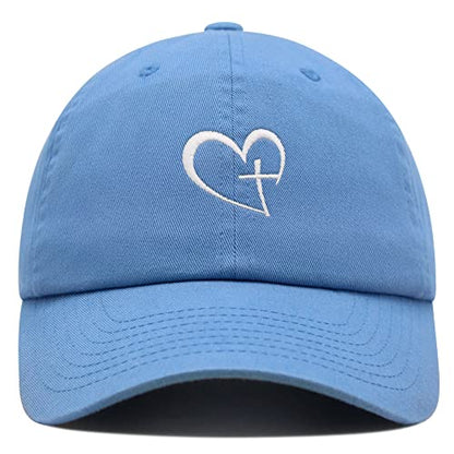 JPAK Heart and Cross Premium Dad Hat Embroidered Cotton Baseball Cap Christian Faith - color: Light Blue