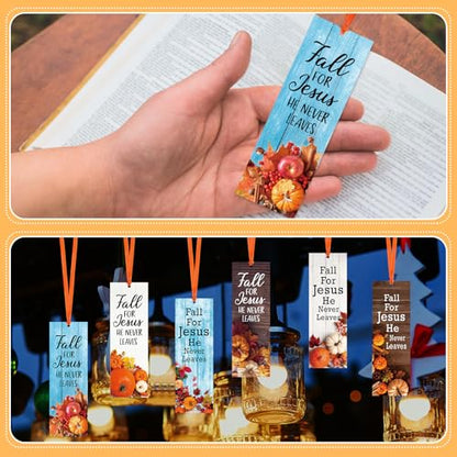 Dispowreath 60 Pcs Fall for Jesus He Never Leaves Religious Christian Bookmarks Church Bookmarks Gift for Teens Men Women Church Home Party Favors - style: Fall for Jesus
