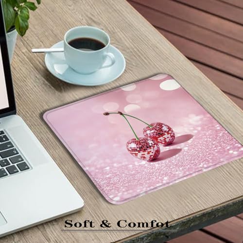 Trendy Pink Disco Ball Cherry Mouse Pad, Funky Preppy Y2K Glitter Cherry Fruit Mousepads for Wireless Mouse Computers Laptop Desk Accessories, Desk Supplies for Women Office, 9.5x7.9 Inch - color: colour 1