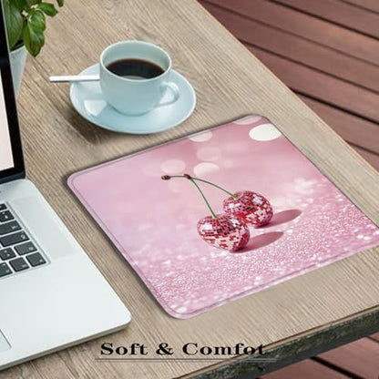 Trendy Pink Disco Ball Cherry Mouse Pad, Funky Preppy Y2K Glitter Cherry Fruit Mousepads for Wireless Mouse Computers Laptop Desk Accessories, Desk Supplies for Women Office, 9.5x7.9 Inch - color: colour 1