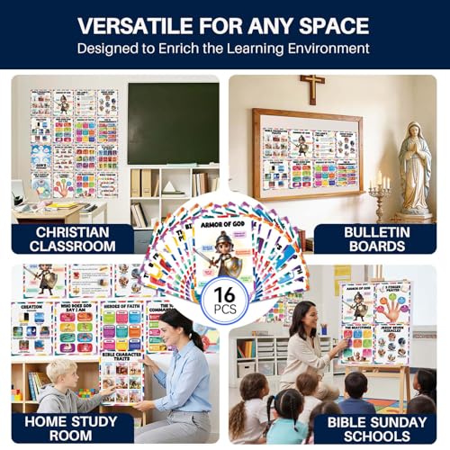 YUSPENYE 16pcs Bible Posters for Kids, 11x14in Sunday School Decor