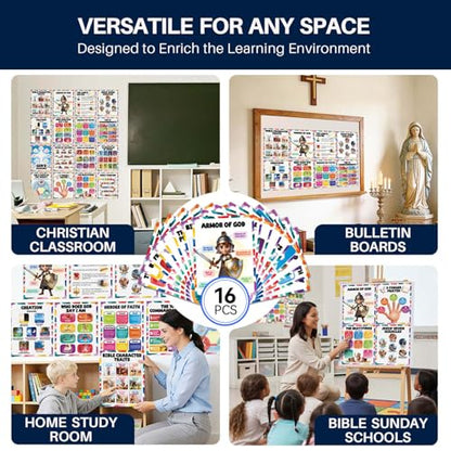 YUSPENYE 16pcs Bible Posters for Kids, 11x14in Sunday School Decor