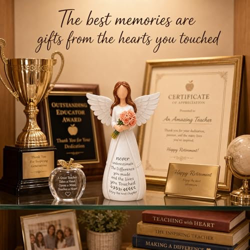 Retirement Gift for Woman - Angel Figurine&Gemstones Keychain Set