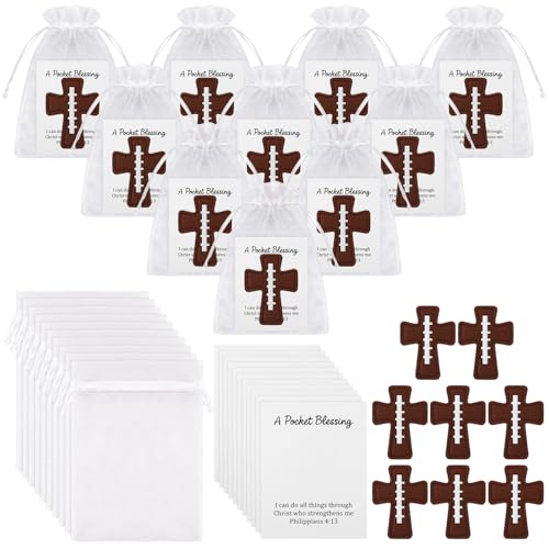 Hollowfly 12 Set Football A Pocket Blessing with Gift Cards and Organza Bags Cross Pockets Blessing Baseball Encouragement Gifts Christian Keepsake for Athletes Players Sports Lovers Team - style: Football