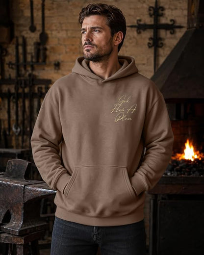Christian Hoodies for Men God Has a Plan Graphic Tops - color: Brown, size: Small