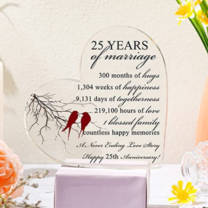Qunclay 25th Years of Marriage Gift Wedding Anniversary Souvenir Heart Marriage Keepsake Decoration Present for Couple Parent Women Mom Husband Wife He She Friend Grandparents - style: 25th