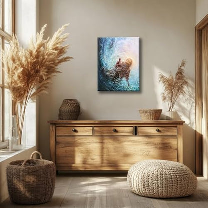 Framed Jesus Reaching Hand Wall Art Christian Canvas Painting of Faith and Rescue Religious Picture Print for Living Room Church Prayer Room Spiritual Poster on Ready to Hang16x24In - color: Jesus1, size: 16x24 Inches