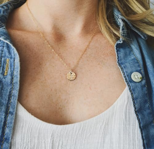 NIXMAX Small Cross Necklace for Women, 14K Gold Silver Plated Pendant - color: Gold-Hammered Cross
