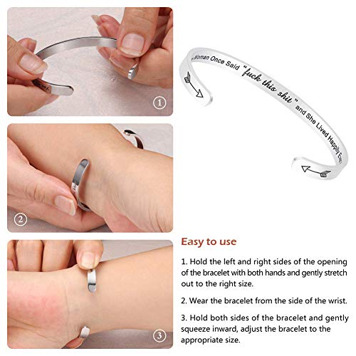 Fesciory Inspirational Bracelets for Women, Stainless Steel Cuff Bangle - color: Silver-21