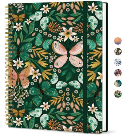 Taja Large Spiral Lined Journal for Women and Men, Notebook for Work - color: B-Butterfly